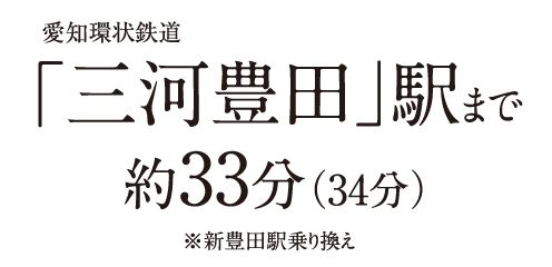 愛知環状鉄道「三河豊田」駅まで約33分(34分)※新豊田駅乗り換え